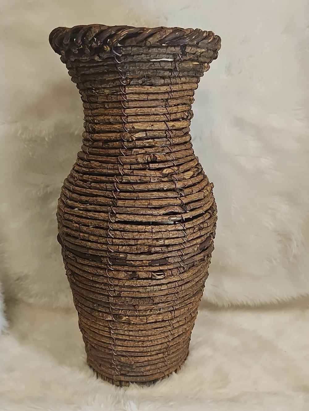 Vintage Style Woven Twig Basket Vase Rustic Boho Home Decor 14”